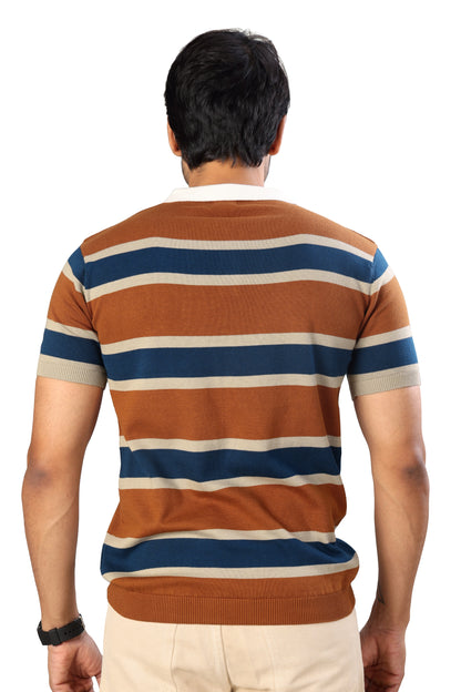 Tim Cooper Switzerland Men’s Multicolor Striped Knit Polo T-Shirt