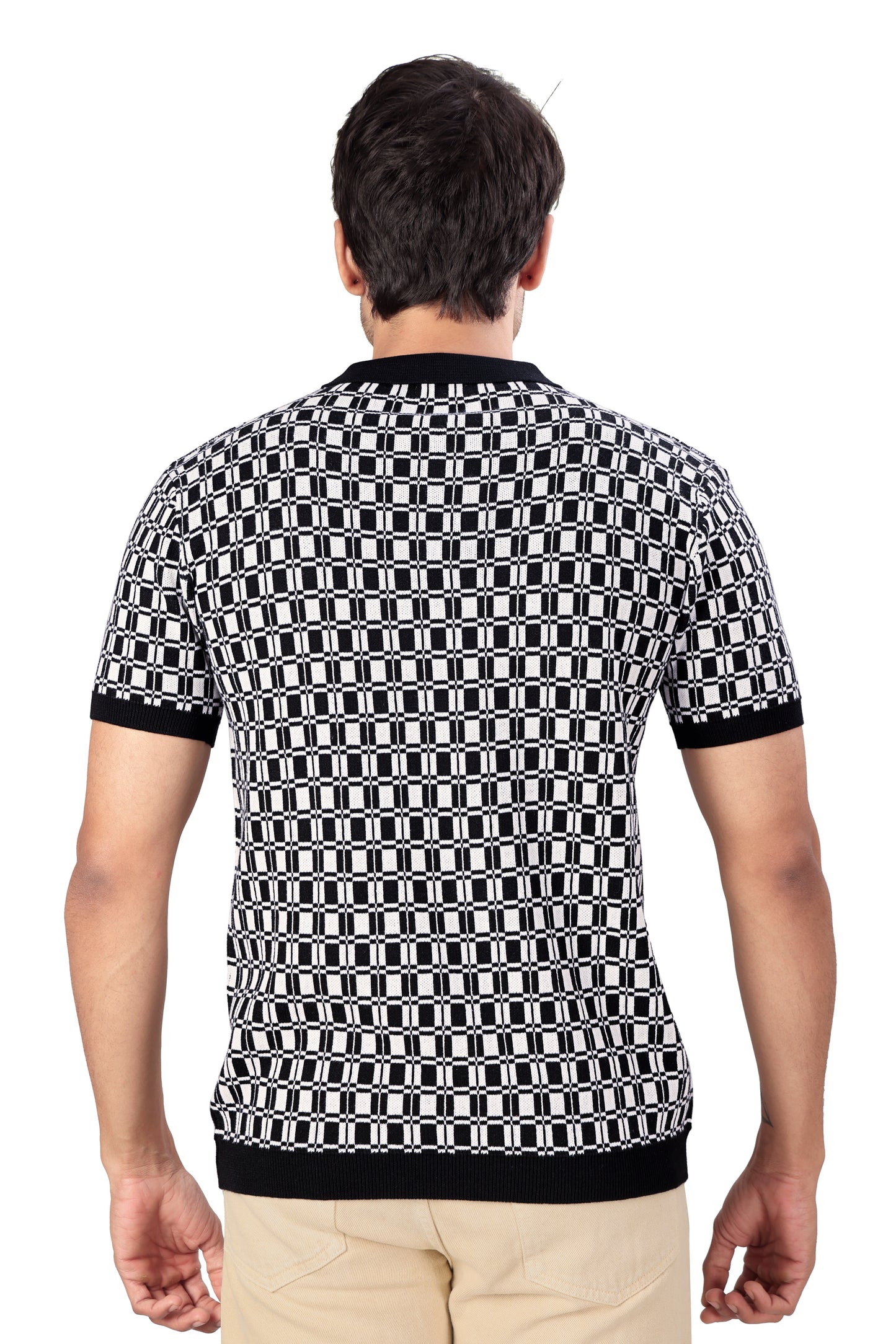 Tim Cooper Switzerland Black-and-White Checkered Polo T-Shirt Portrait