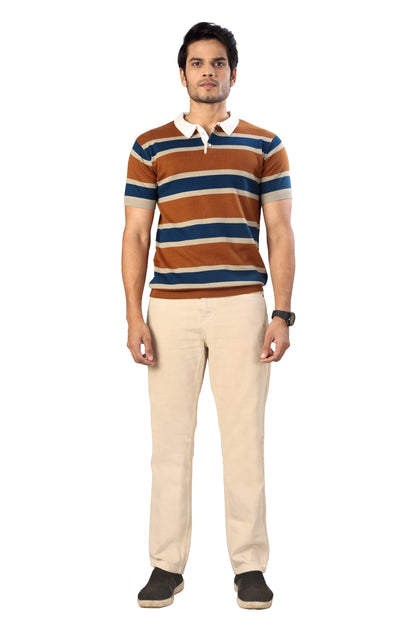 Tim Cooper Switzerland Men’s Multicolor Striped Knit Polo T-Shirt