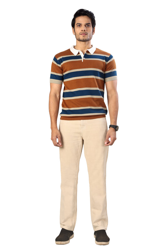 Tim Cooper Switzerland Men’s Multicolor Striped Knit Polo T-Shirt