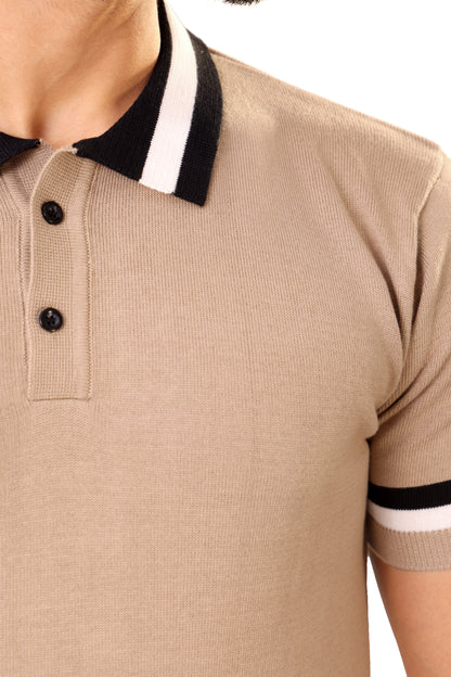 Tim Cooper Switzerland Men’s Beige Sweat T-Shirt with Black & White Contrast Details