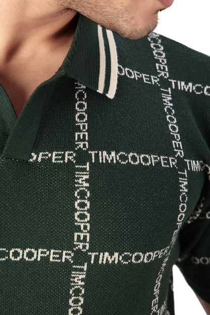 Tim Cooper Switzerland Men’s Dark Green Textured Knit Polo T-Shirt