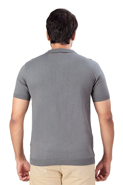 Tim Cooper Switzerland Men’s Grey Vertical Stripe Knit Polo T-Shirt