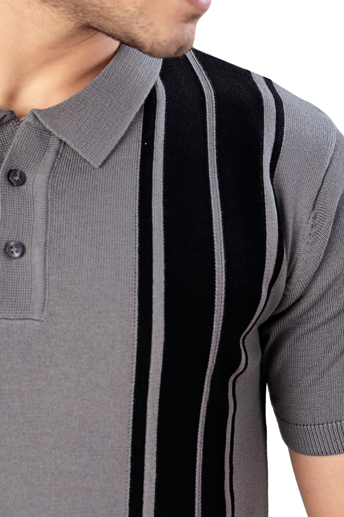 Tim Cooper Switzerland Men’s Grey Vertical Stripe Knit Polo T-Shirt