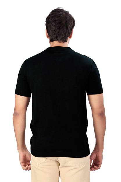 Tim Cooper Switzerland Men’s Black & White Vertical Stripe Knit Polo T-Shirt