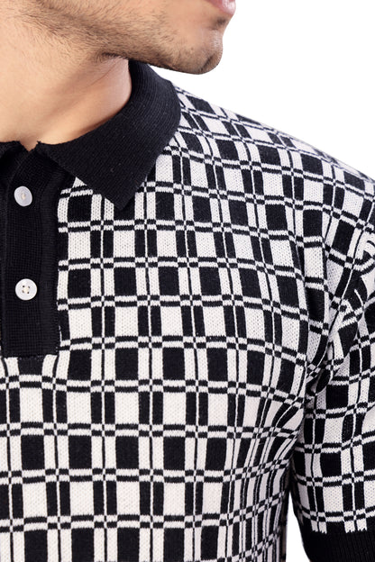 Tim Cooper Switzerland Black-and-White Checkered Polo T-Shirt Portrait