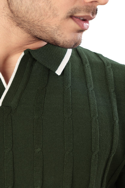 Tim Cooper Switzerland Men’s Olive Green Textured Polo T-Shirt with Contrast Trim