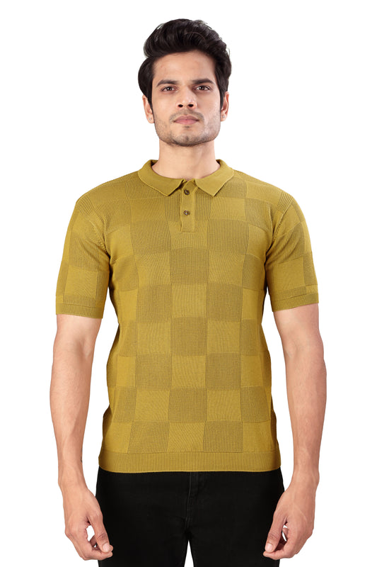 Tim Cooper Switzerland Men’s Mustard Yellow Textured Sweat T-Shirt