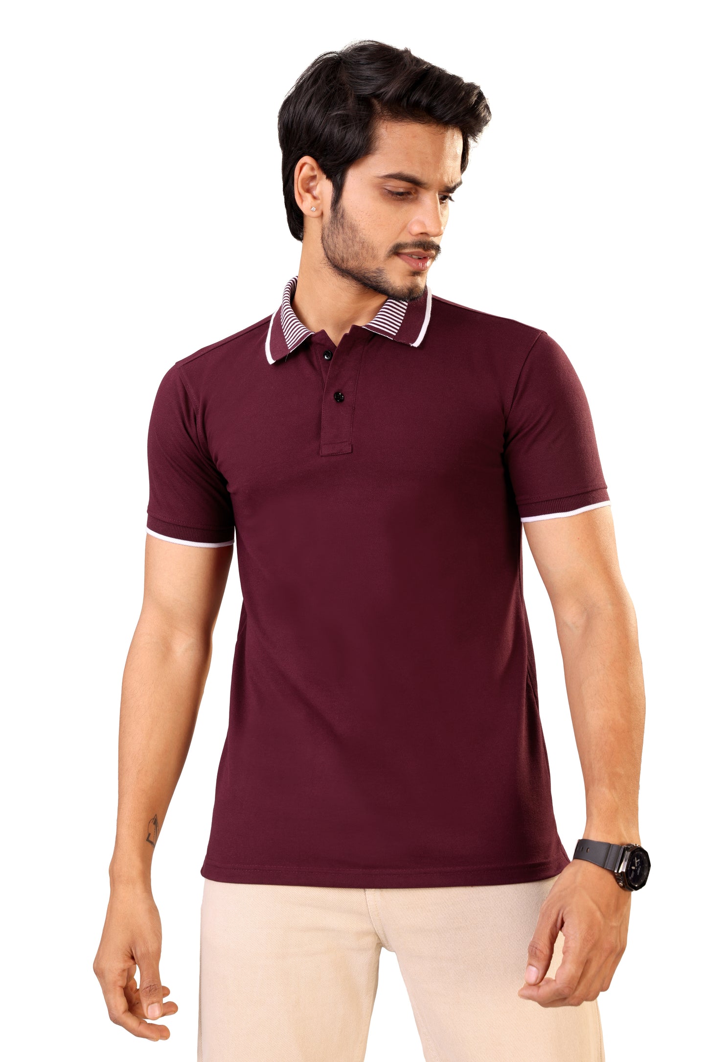 Tim Cooper Classic Maroon Polo Casual Look