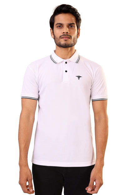 Tim Cooper Switzerland Men’s Classic White Polo T-Shirt with Contrast Trim