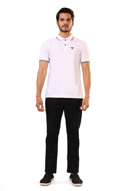 Tim Cooper Switzerland Men’s Classic White Polo T-Shirt with Contrast Trim
