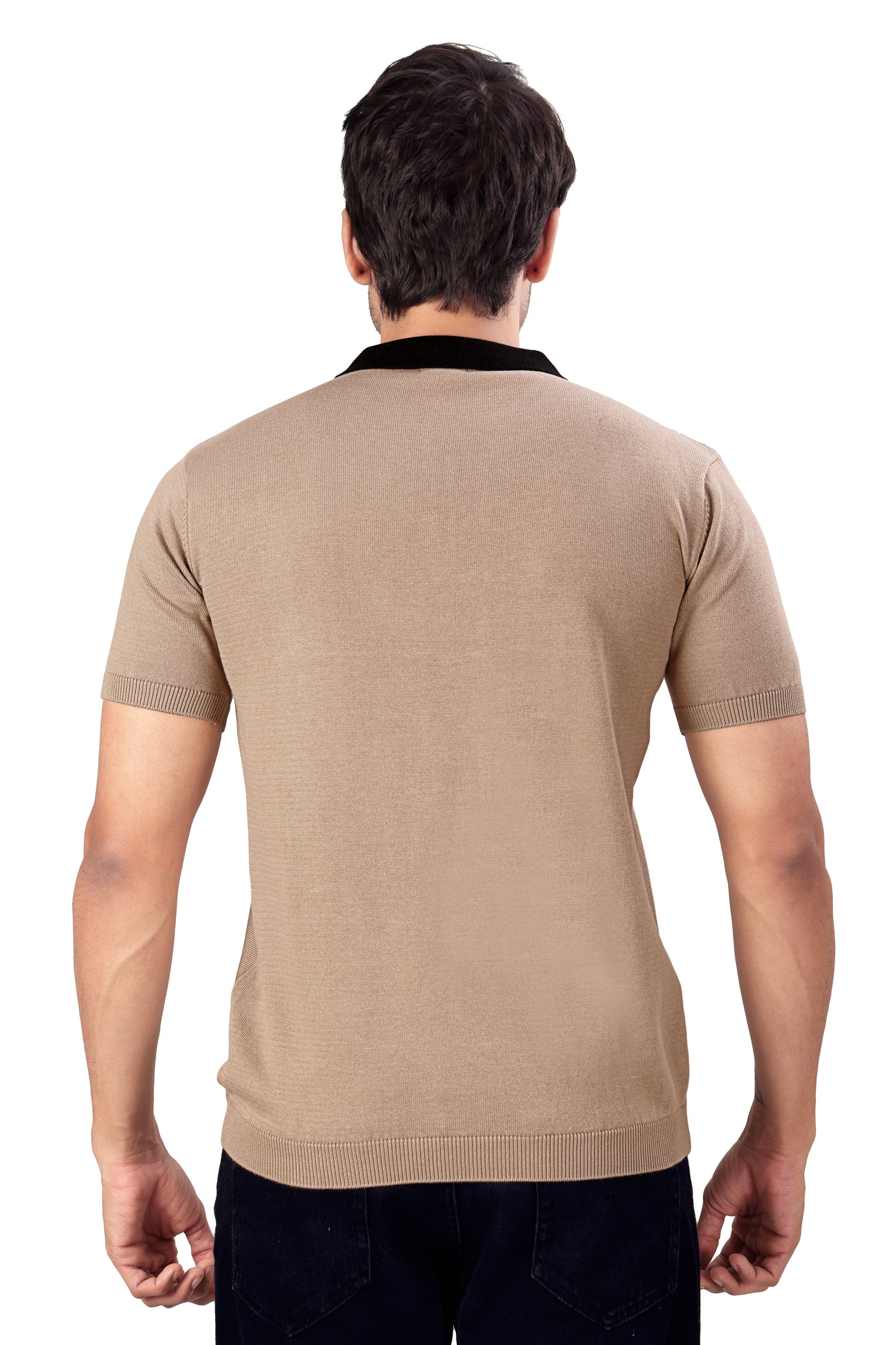 Tim Cooper Switzerland Men’s Beige & Black Geometric Pattern Polo T-Shirt – Short Sleeve Knitted Casual Wear