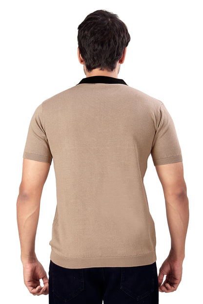 Tim Cooper Switzerland Men’s Beige & Black Geometric Pattern Polo T-Shirt – Short Sleeve Knitted Casual Wear