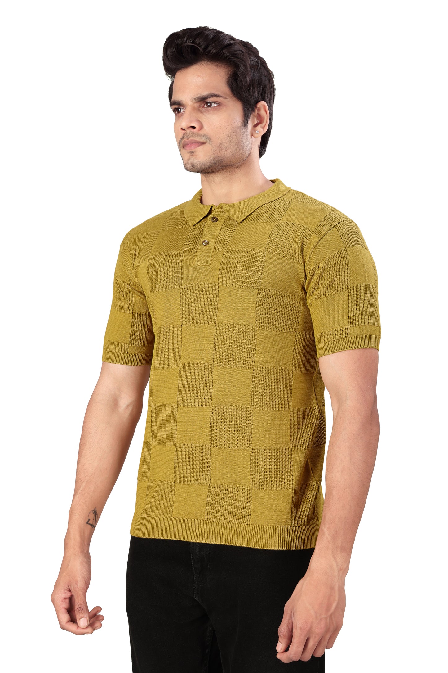 Tim Cooper Switzerland Men’s Mustard Yellow Textured Sweat T-Shirt
