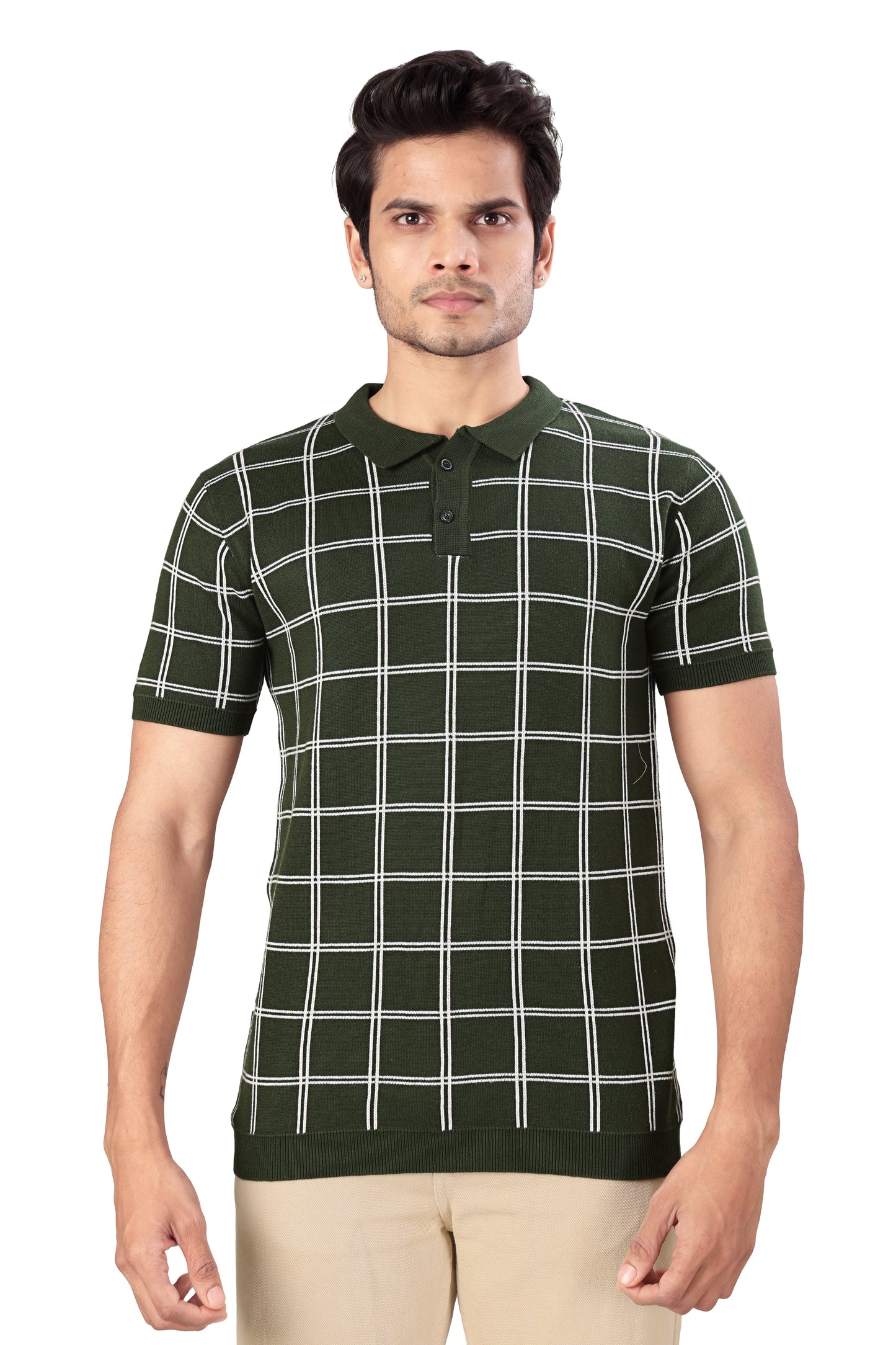 Tim Cooper Switzerland Men’s Olive Green Checkered Polo T-Shirt