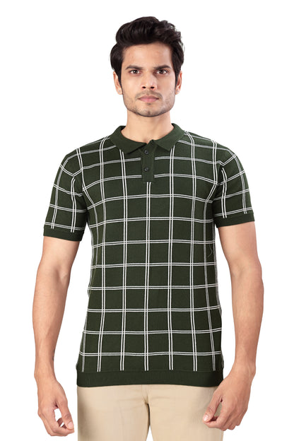 Tim Cooper Switzerland Men’s Olive Green Checkered Polo T-Shirt