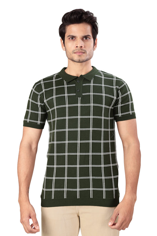 Tim Cooper Switzerland Men’s Olive Green Checkered Polo T-Shirt