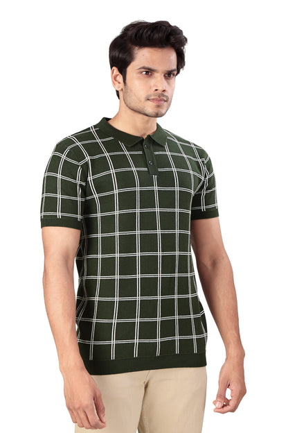 Tim Cooper Switzerland Men’s Olive Green Checkered Polo T-Shirt