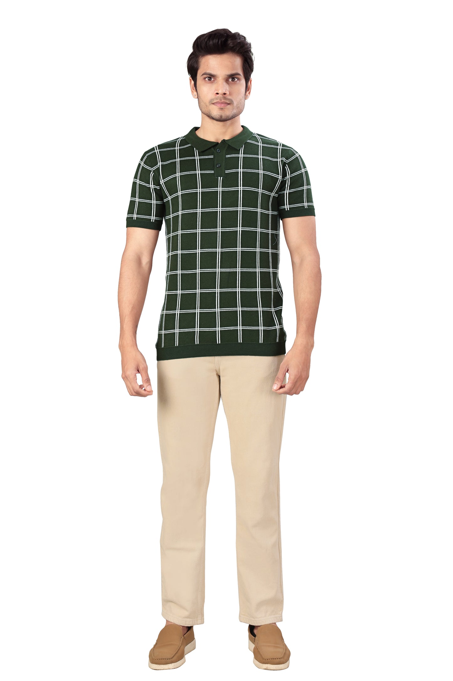 Tim Cooper Switzerland Men’s Olive Green Checkered Polo T-Shirt