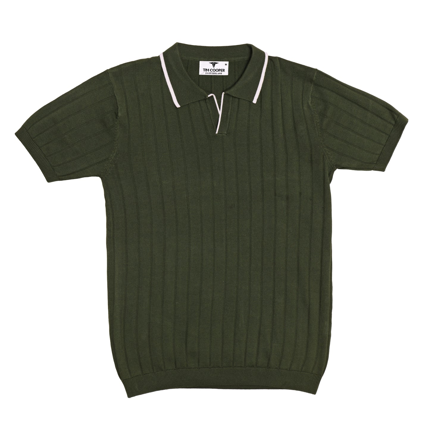 Tim Cooper Switzerland Men’s Olive Green Short-Sleeve Sweat T-Shirt with Contrast Collar