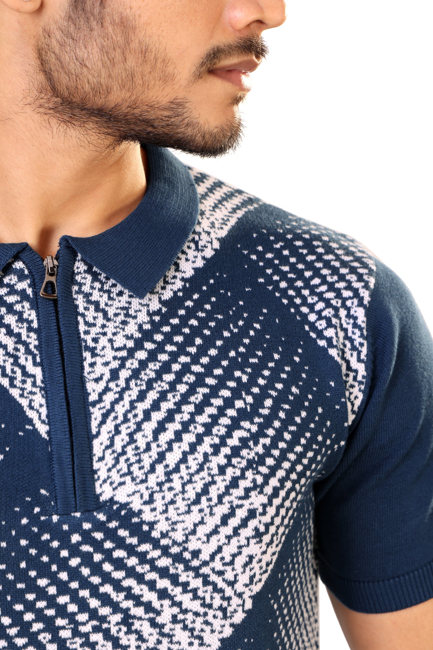 Tim Cooper Switzerland Navy Blue Geometric Pattern Men’s Knit Sweat T-Shirt