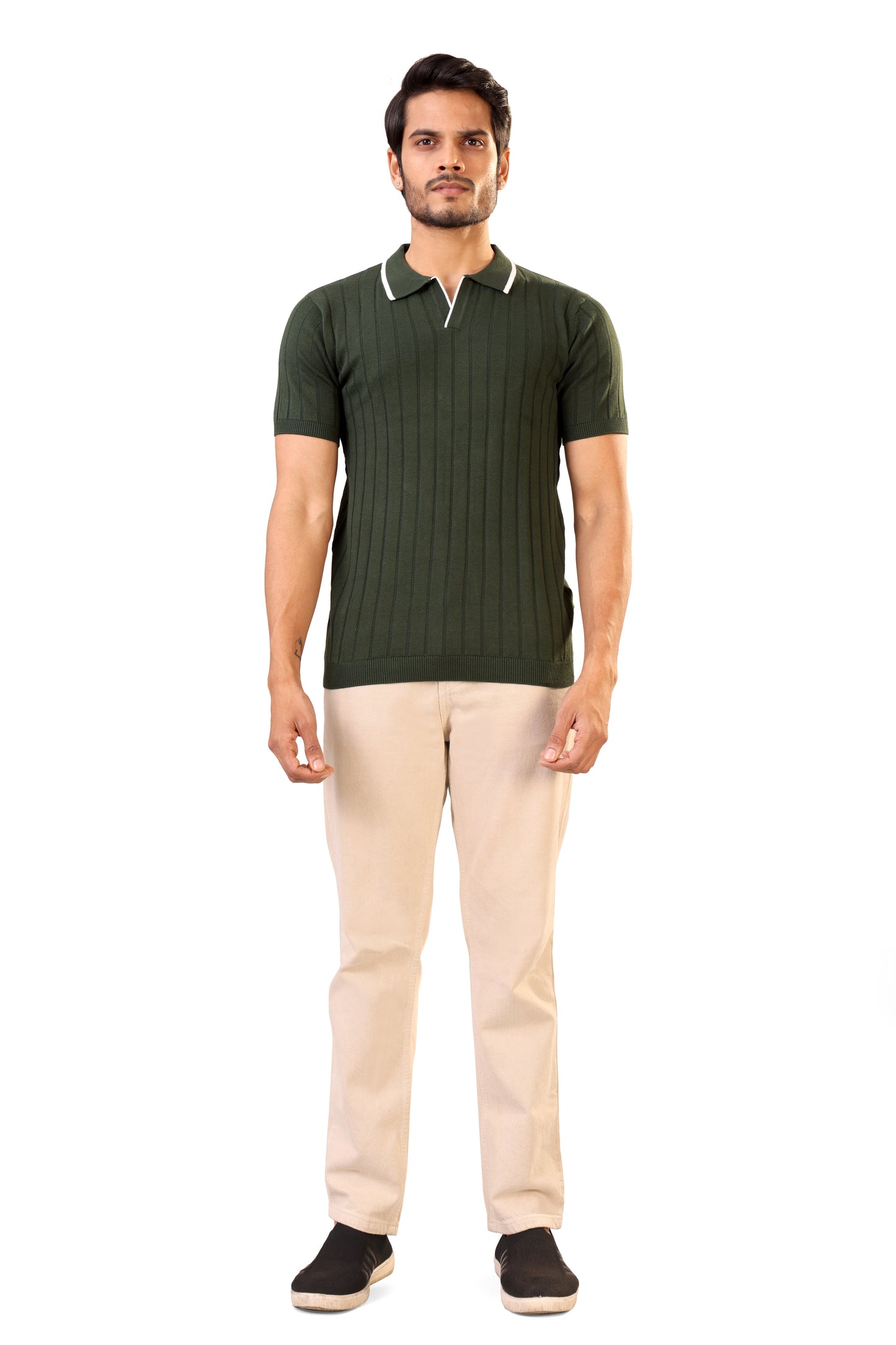 Tim Cooper Switzerland Men’s Olive Green Short-Sleeve Sweat T-Shirt with Contrast Collar