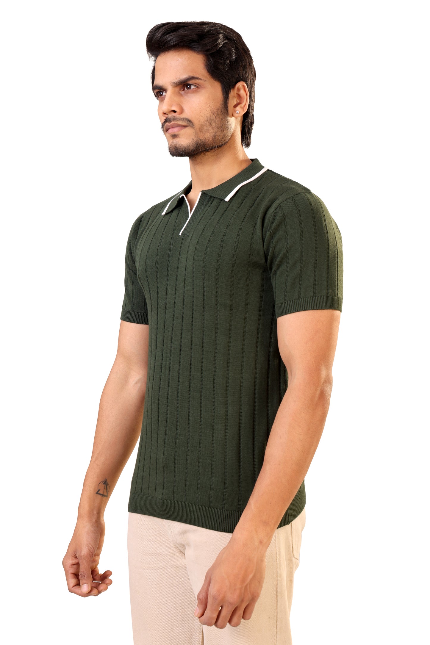 Tim Cooper Switzerland Men’s Olive Green Short-Sleeve Sweat T-Shirt with Contrast Collar