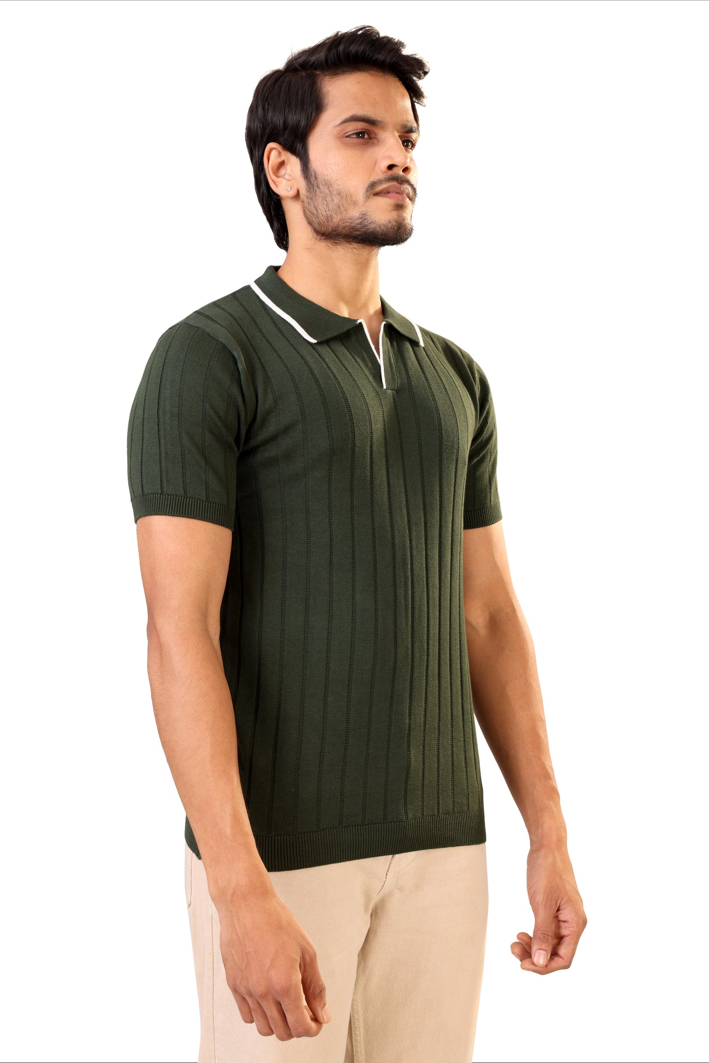 Tim Cooper Switzerland Men’s Olive Green Short-Sleeve Sweat T-Shirt with Contrast Collar