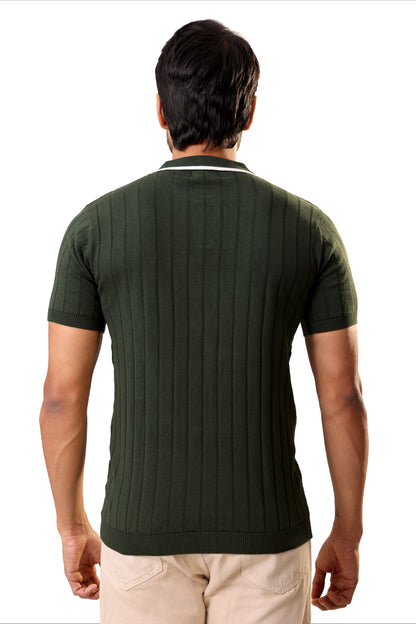 Tim Cooper Switzerland Men’s Olive Green Short-Sleeve Sweat T-Shirt with Contrast Collar
