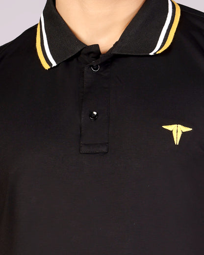Tim Cooper Rich Club Men's Black with yellow and white tipping Polo T-Shirt