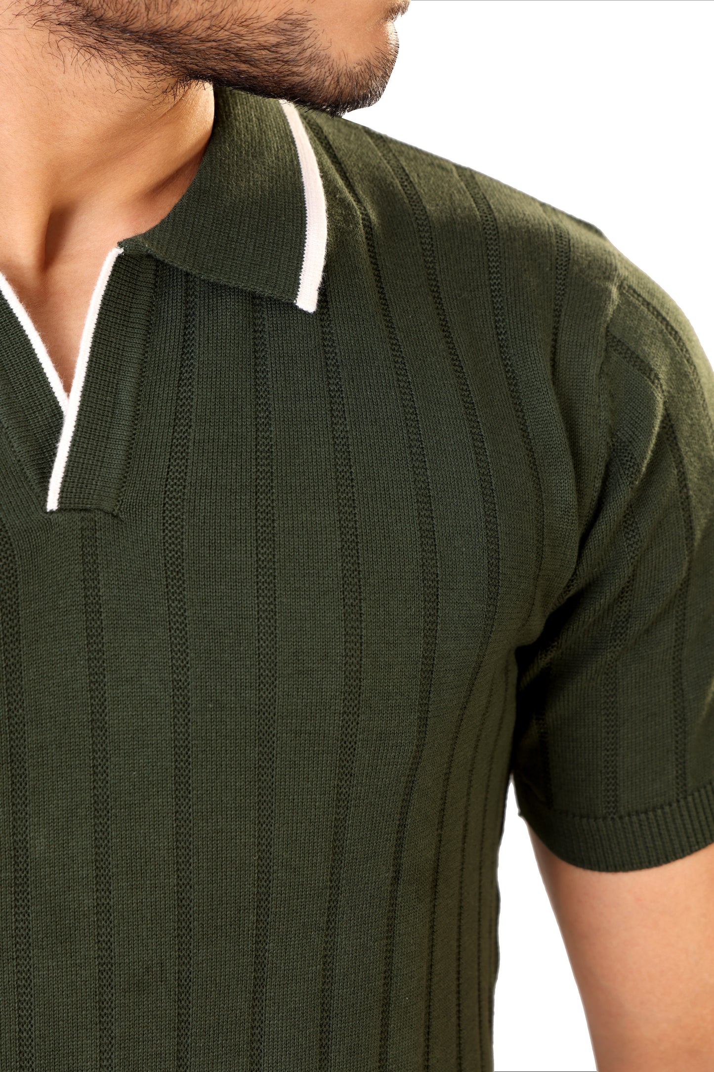 Tim Cooper Switzerland Men’s Olive Green Short-Sleeve Sweat T-Shirt with Contrast Collar