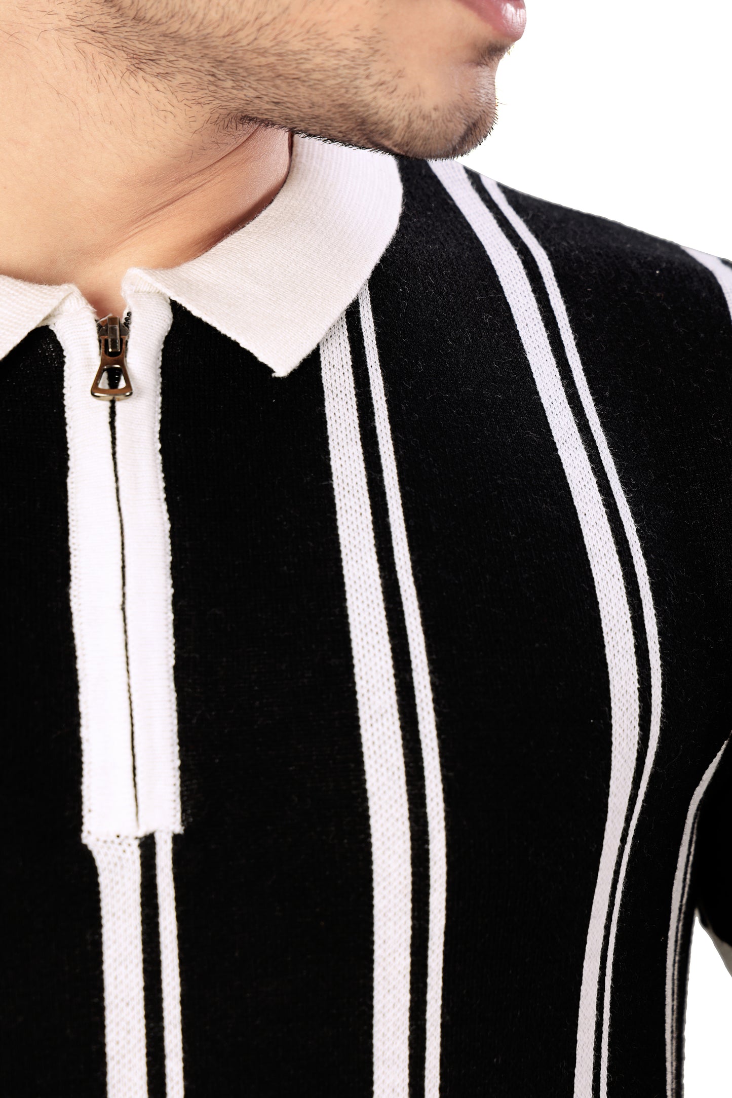 Tim Cooper Switzerland Men’s Black Striped Zip-Neck Polo T-Shirt