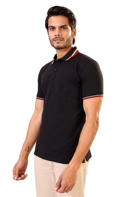 Tim Cooper Switzerland Classic Black Polo T-Shirt with Contrast Trim