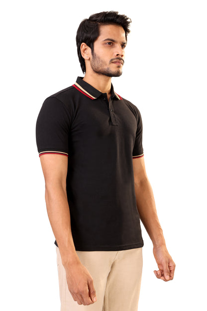 Tim Cooper Switzerland Classic Black Polo T-Shirt with Contrast Trim