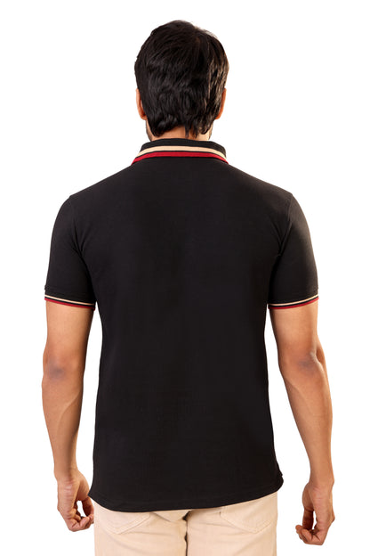 Tim Cooper Switzerland Classic Black Polo T-Shirt with Contrast Trim