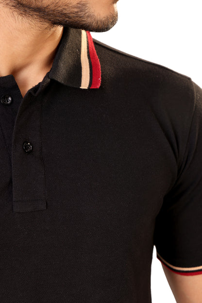 Tim Cooper Switzerland Classic Black Polo T-Shirt with Contrast Trim