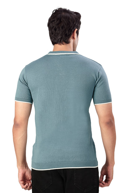 Tim Cooper Switzerland Men’s Teal Textured Knit Polo T-Shirt with Contrast Trim