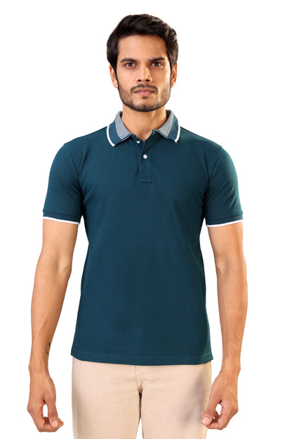 Tim Cooper Deep Teal Polo T-Shirt with Contrast Trim