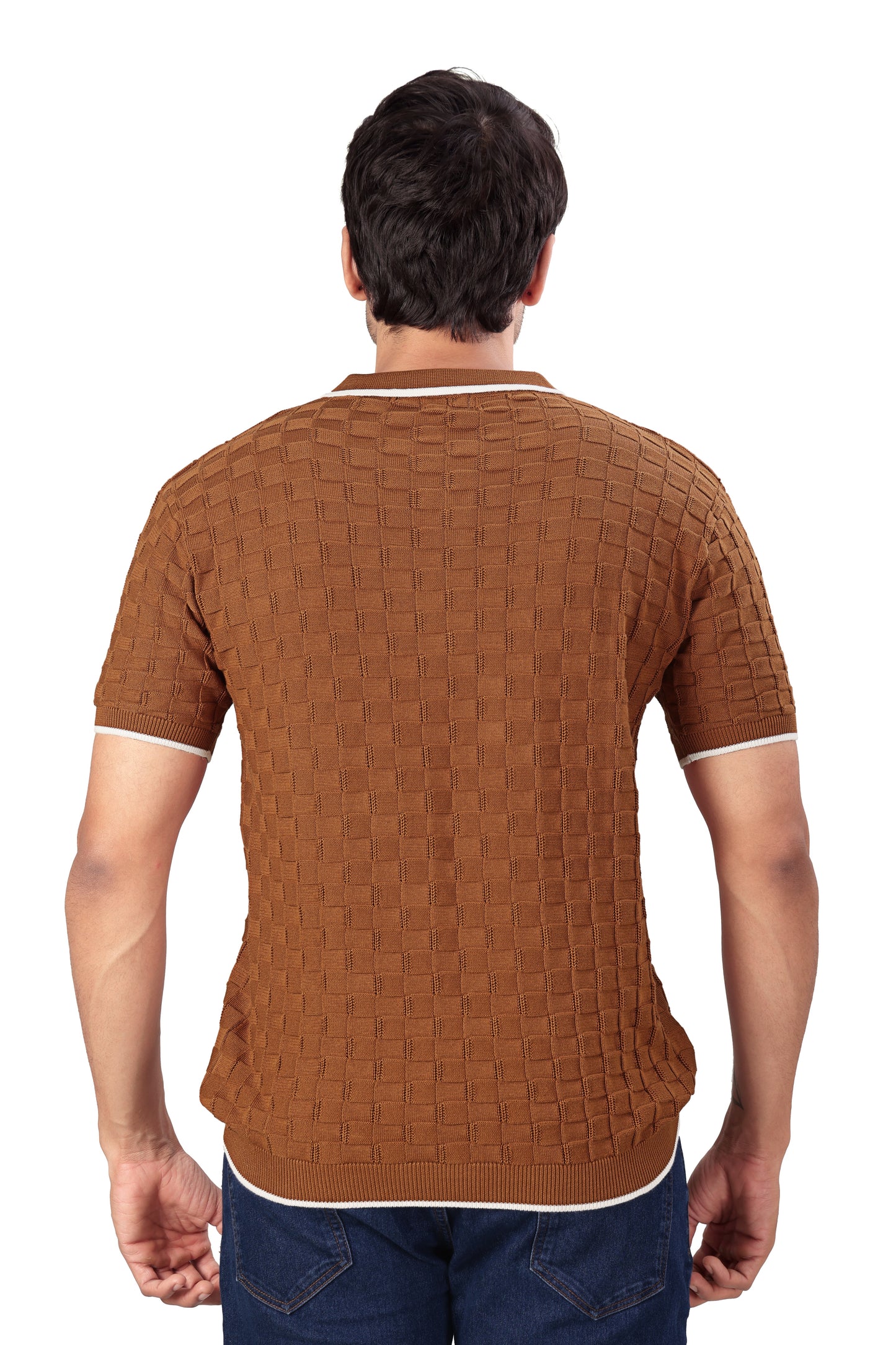 Tim Cooper Switzerland Men’s Rust Textured Knit Polo T-Shirt with Contrast Trim