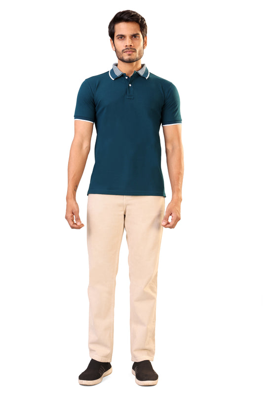Tim Cooper Deep Teal Polo T-Shirt with Contrast Trim
