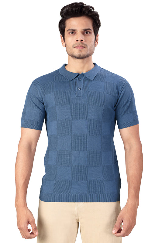 Tim Cooper Switzerland Men’s Blue Textured Knit Polo T-Shirt