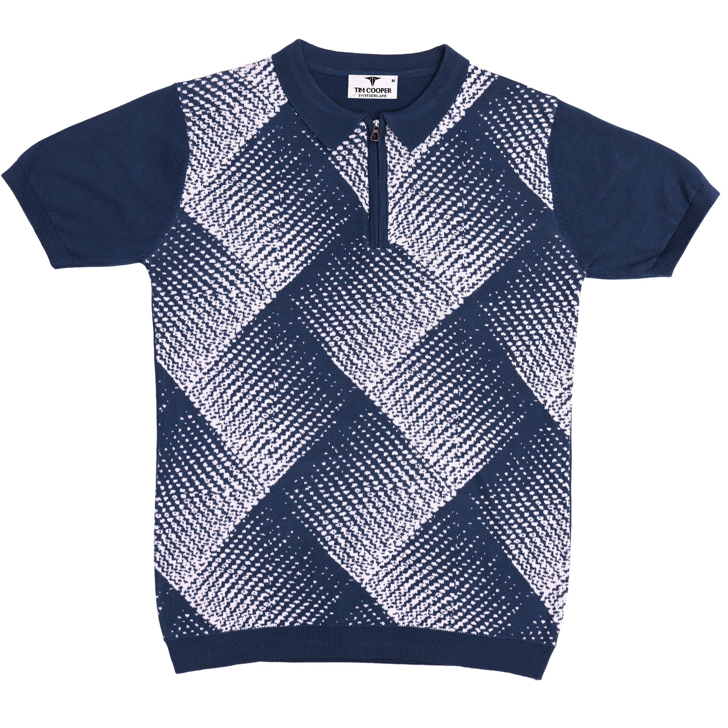 Tim Cooper Switzerland Navy Blue Geometric Pattern Men’s Knit Sweat T-Shirt