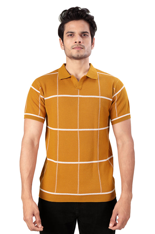 Tim Cooper Switzerland Men’s Mustard Check Knit Polo T-Shirt
