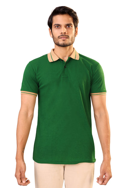 Tim Cooper Switzerland Classic Green Polo T-Shirt with Beige Collar Detail