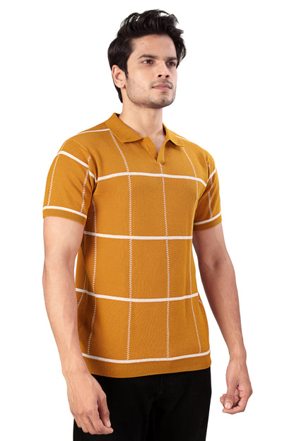 Tim Cooper Switzerland Men’s Mustard Check Knit Polo T-Shirt