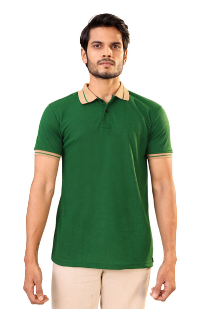Tim Cooper Switzerland Classic Green Polo T-Shirt with Beige Collar Detail