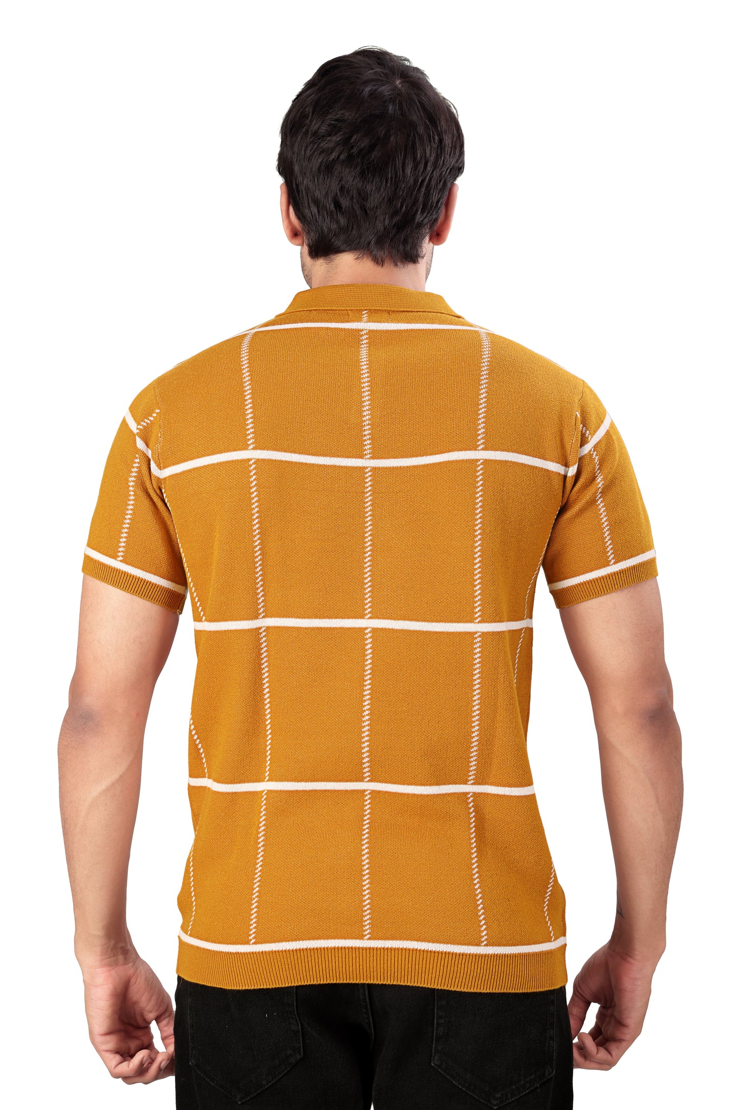 Tim Cooper Switzerland Men’s Mustard Check Knit Polo T-Shirt