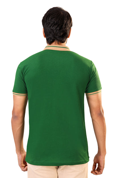 Tim Cooper Switzerland Classic Green Polo T-Shirt with Beige Collar Detail