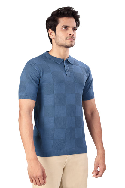 Tim Cooper Switzerland Men’s Blue Textured Knit Polo T-Shirt