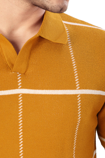 Tim Cooper Switzerland Men’s Mustard Check Knit Polo T-Shirt